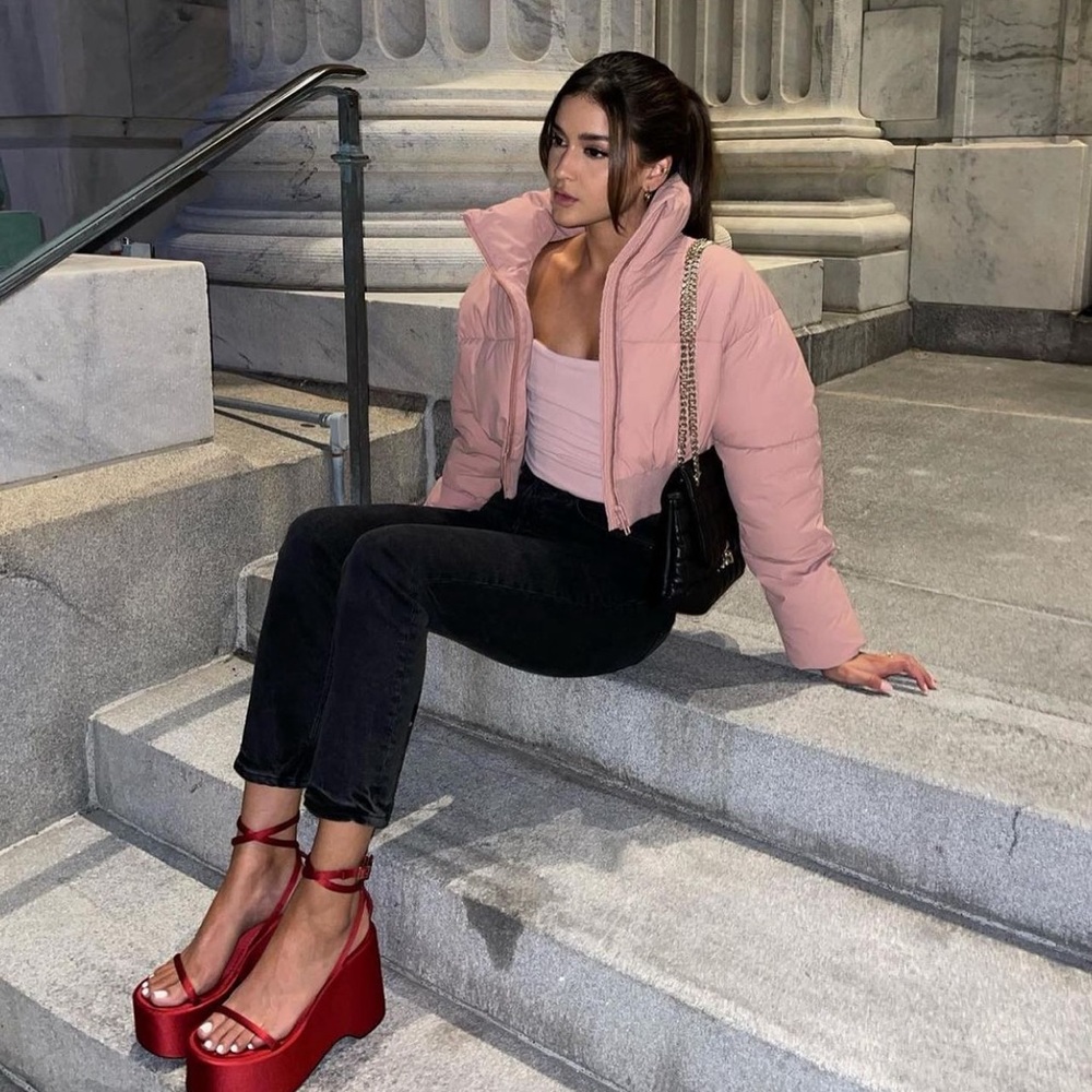 Zara Pink Crop Puffer Jacket